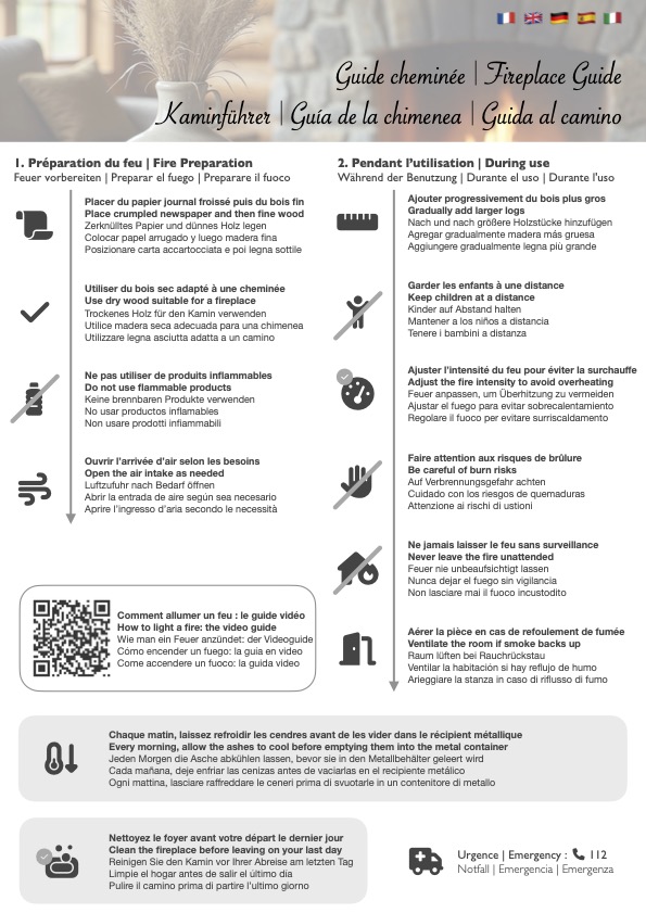Guide cheminée multilingue pour Airbnb exemple