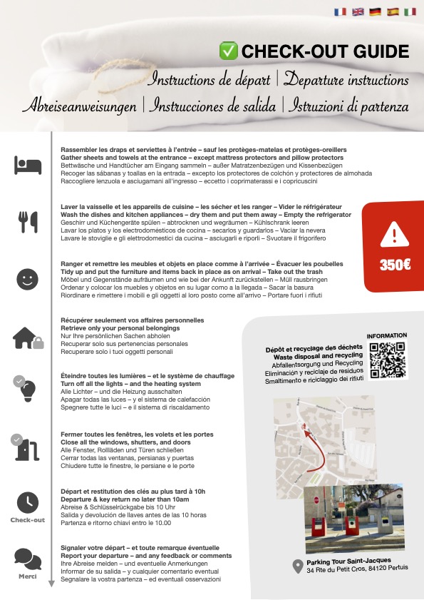 Instructions de départ multilingues pour location saisonnière Airbnb pdf