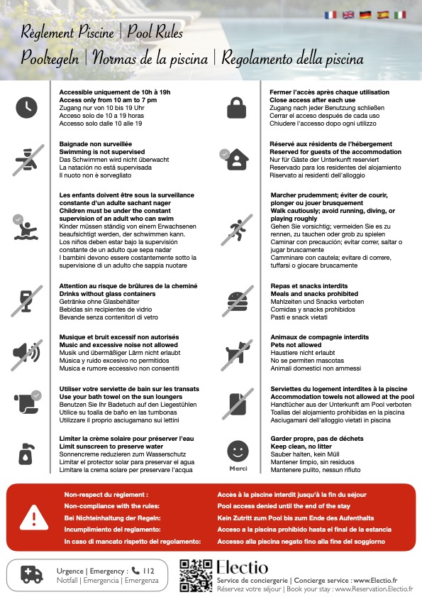 Règlement piscine multilingue pour location saisonnière Airbnb pdf